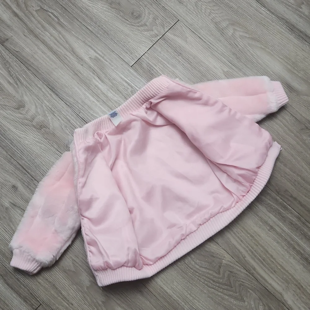Old Navy VINTAGE Fall 2001 Toddler 2T Pink Soft Fur Zip-Up Jacket Ribbed Cuff